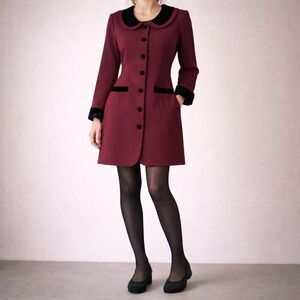 Vintage Velvet Blazer Dress Burgundy Black Whimsigoth Peter Pan Mod Size Small